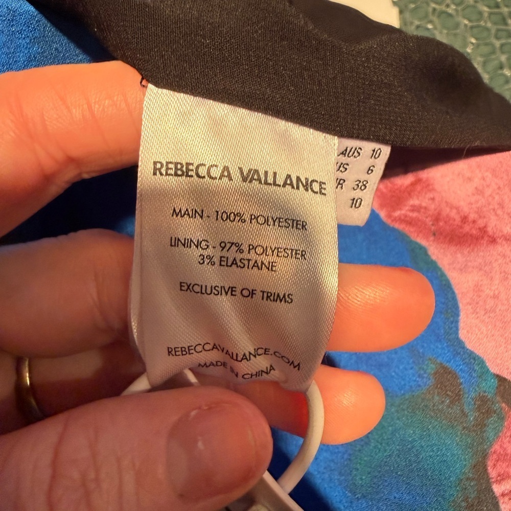 NWT Rebecca Vallance Acid Wash Floral Black A Line Mini Dress Blue Pink 6 - Picture 11 of 11